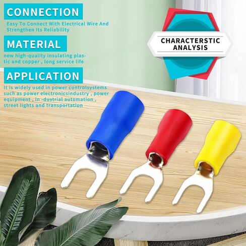 300Pcs U-Type Fork Spade Connectors Fork Wire Insulated Connectors Fork Crimp Terminal Cnnectors, 100pcs in Blue, Red, and Yellow Each in Saudi Arabia