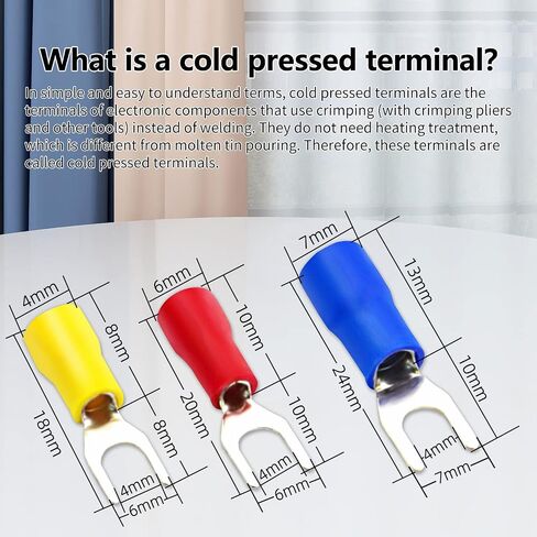 300Pcs U-Type Fork Spade Connectors Fork Wire Insulated Connectors Fork Crimp Terminal Cnnectors, 100pcs in Blue, Red, and Yellow Each in Saudi Arabia