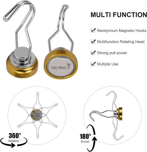 Ant Mag Swivel Magnetic Hooks 50lbs Heavy Duty Grill Magnet Hooks 4 Pack with Scratch Proof Stickers Great for Home Refrigerator Kitchen Store Grill BBQ Office Warehouse (Black) in Saudi Arabia
