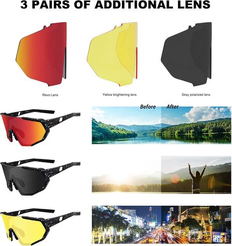 BangLong Cycling Polarized Sports Sunglasses for Men Women with 3 Interchangeable Lens Sports Golf Baseball Running Glasses in Saudi Arabia