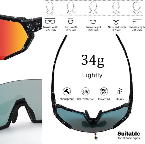 BangLong Cycling Polarized Sports Sunglasses for Men Women with 3 Interchangeable Lens Sports Golf Baseball Running Glasses in Saudi Arabia