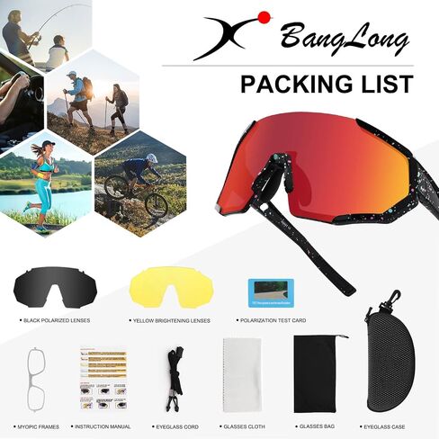BangLong Cycling Polarized Sports Sunglasses for Men Women with 3 Interchangeable Lens Sports Golf Baseball Running Glasses in Saudi Arabia