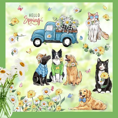 Yovkky 109 PCS Spring Summer Tree Branch Mosaic Birds Window Clings 9 Sheets, Pink Floral Blue Hummingbird Flower Stickers Decals Decor, Butterfly Seasonal Home Kitchen Decorations in Kuwait