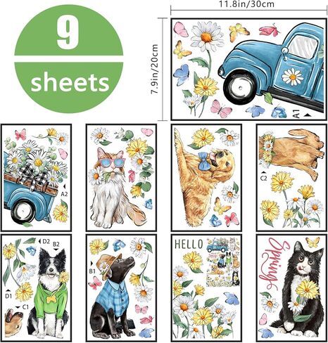 Yovkky 109 PCS Spring Summer Tree Branch Mosaic Birds Window Clings 9 Sheets, Pink Floral Blue Hummingbird Flower Stickers Decals Decor, Butterfly Seasonal Home Kitchen Decorations in Kuwait