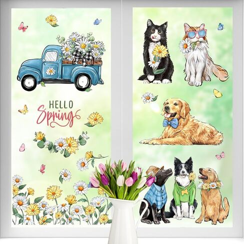 Yovkky 109 PCS Spring Summer Tree Branch Mosaic Birds Window Clings 9 Sheets, Pink Floral Blue Hummingbird Flower Stickers Decals Decor, Butterfly Seasonal Home Kitchen Decorations in Kuwait