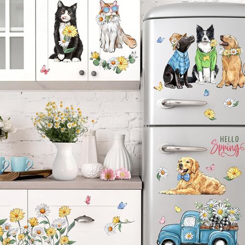 Yovkky 109 PCS Spring Summer Tree Branch Mosaic Birds Window Clings 9 Sheets, Pink Floral Blue Hummingbird Flower Stickers Decals Decor, Butterfly Seasonal Home Kitchen Decorations in Kuwait