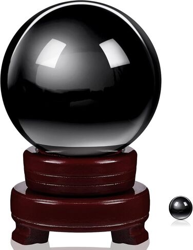 CHENGU Obsidian Crystal Ball with Wooden Stand 2 Pieces 3.15 Inch/ 80 mm Crystal Ball Decorative Obsidian Sphere for Meditation, Healing, Witchcraft Halloween Home Decorations (Clear) in Saudi Arabia