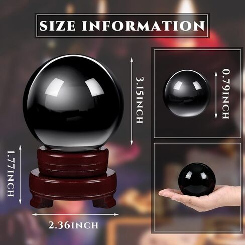CHENGU Obsidian Crystal Ball with Wooden Stand 2 Pieces 3.15 Inch/ 80 mm Crystal Ball Decorative Obsidian Sphere for Meditation, Healing, Witchcraft Halloween Home Decorations (Clear) in Saudi Arabia