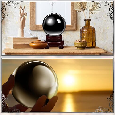 CHENGU Obsidian Crystal Ball with Wooden Stand 2 Pieces 3.15 Inch/ 80 mm Crystal Ball Decorative Obsidian Sphere for Meditation, Healing, Witchcraft Halloween Home Decorations (Clear) in Saudi Arabia