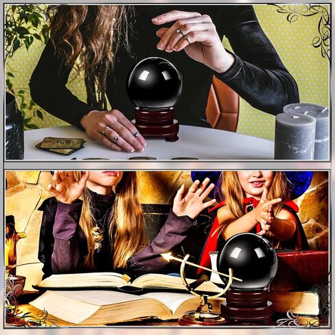 CHENGU Obsidian Crystal Ball with Wooden Stand 2 Pieces 3.15 Inch/ 80 mm Crystal Ball Decorative Obsidian Sphere for Meditation, Healing, Witchcraft Halloween Home Decorations (Clear) in Saudi Arabia