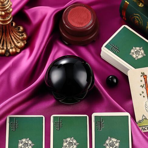 CHENGU Obsidian Crystal Ball with Wooden Stand 2 Pieces 3.15 Inch/ 80 mm Crystal Ball Decorative Obsidian Sphere for Meditation, Healing, Witchcraft Halloween Home Decorations (Clear) in Saudi Arabia