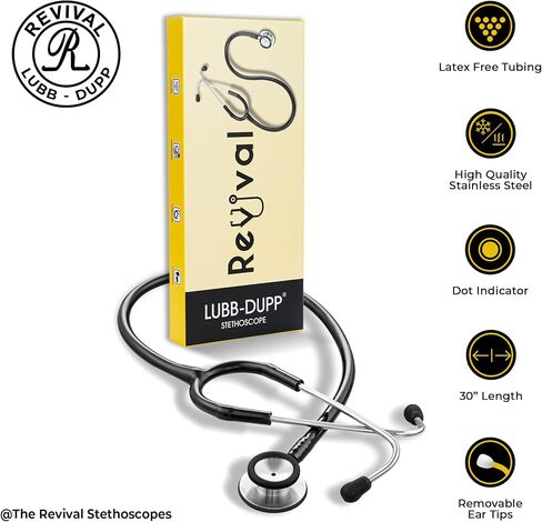 Revival Pediatric Neonatal Stainless-Steel Dual Head Stethoscope for Infant Care, Pediatricians, Neonatologist, Nurses and Medical Students with tunable Diaphragm, Latex Free tubing (Black) in Saudi Arabia