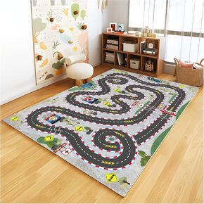 Kids Rug Car Rugs for Kids Toy Cars Play Mat City Life Road Rug for Cars Fun City Map for Carpet for Bedroom Boys (Ice and Snow Tracks, 31 * 47 inches)
