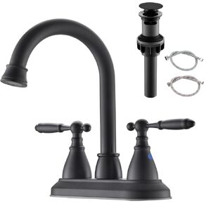 Brushed Gold Bathroom Faucet with Pop-up Drain Assembly, 2 Handles Centerset Bathroom Sink Faucet 4 Inch with 360° Swivel Spout, Stainless Steel Faucet for Bathroom Sink with Water Supply Lines