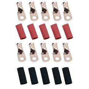 10pcs 2AWG-1/2" Battery Lugs,Copper Wire Lugs,Tubular Ring Terminals,Crimp Wire Ring Lugs,Closed End Crimp Connectors,Bare Copper Eyelets,with10pcs Heat Shrink Tubing (2Awg-1/2（M12）