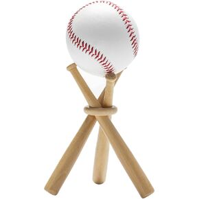 Wood Baseball Display Tripod Holder Sports Official Baseball Autograph Display Stand for Tenni, Softball and Other Small Spherical Objects- Consists of 3 Mini Baseball Bats & 1 Ring (5 inch)