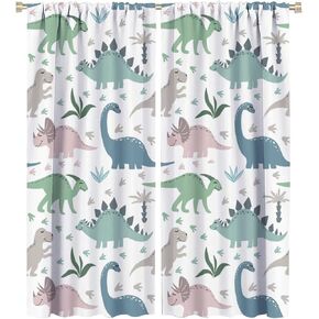 Kids Dinosaur Blackout Curtain Cartoon Cute Various Dino Moutain Rod Pocket Drapes Children Bedroom Nursery Dining Room Kitchen Living Room Office 42x45 in