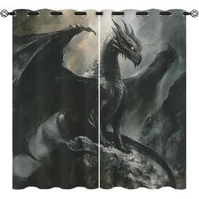 Dragon Blackout Curtains for Girls Boys Kids Teens Home Decor, Fantasy Magical Scary Magic Dragons Grommet Thermal Insulated Drapes Darkening Window Curtain for Bedroom Living Room, 42 x 45 Inch