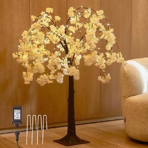 litbloom شجرة زهر الكرز الأبيض مع أضواء 4ft 180 أضواء خرافية، شجرة مضاءة فو للمنزل في الهواء الطلق داخلي، الزفاف، حزب الديكور الربيع