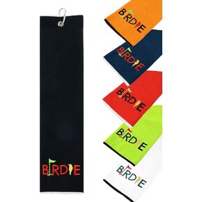 Golden Birdie Tri-fold Microfiber Waffle Golf Towel with Carabiner Clip 16"X21" (Lime)