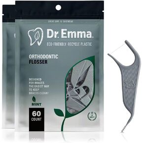 Orthodontic Flossers for Braces, Ortho Dental Floss Picks, Mint Flavor 60 Count/Bag, Gray, 1 Pack