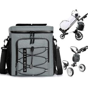 Golf Cart Cooler Bag Insulated - 12-Can Leakproof Soft Small Cooler Bag with Velcro Lid, Waterproof Zippers and Multi-Pockets for Golf Accessories; Fits on Golf Cart, Push Cart or Carry; Gifts for Men