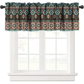 Bohemia Aztec Kitchen Curtains Valance, Southwestern Native Tribal Ethnic Abstract Vintage Rod Pocket Window Valance, for Bedroom Living Room Kitchen Cafe 1 Panels W54xL18in