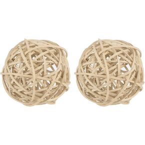 MECCANIXITY 5 Pcs Wicker Rattan Balls 3 Inch Rattan Decorative Balls Vase Fillers for Wedding Party Centerpiece Bowls Home Decoration Beige