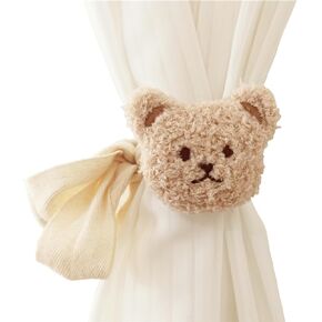 2pcs Curtain Buckles, Children's Room Decoration Curtain Ties,Little Bear Head Curtain Strap, Cute Bear Curtain Ties Decorative Rope for Bedroom Window/Car Windows (Coffee)