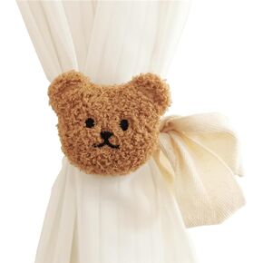 2pcs Curtain Buckles, Children's Room Decoration Curtain Ties,Little Bear Head Curtain Strap, Cute Bear Curtain Ties Decorative Rope for Bedroom Window/Car Windows (Coffee)