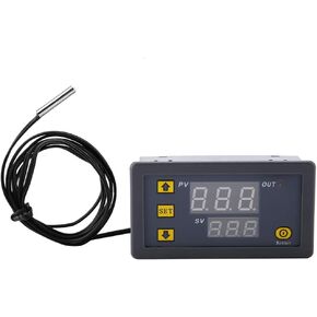 Digital Temperature Controller W3230 DC 12V 24V 220V LCD Digital Timer DC Digital Thermostat Switch Sensor Monitoring Meter with Dual LED Display(12V red and blue display)