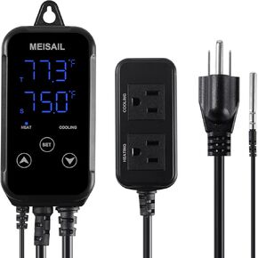 Digital Temperature Controller 2-Stage Outlet Thermostat Heating and Cooling Mode Carboy Homebrew Fermenter Greenhouse Terrarium 110V 10A (S10B-A)