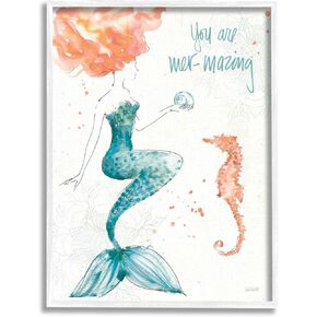 Stupell Industries Mer-Mazing Uplifting Mermaid Phrase Framed Wall Art, Design by Anne Tavoletti