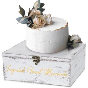 NUPTIO Decorative Box Wooden Keepsake: Memory Storage Boxes with Lid Vintage Wedding Display Riser Rustic Small Crate Cake Stand Brown Trunk 8x8x3 Inch Wood Gift Box