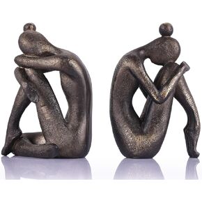 2Piece Modern Decorative Yoga Girls Bookends for Desk - Unique Non-Skid Resin Statue Book Stop for Home and Office - Heavy Books Shelves Stoppers Holder - Aesthetic and Cultural Deco (Bronze)