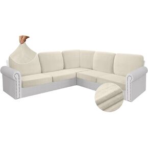 Arfntevss Velvet Striped Corner Sectional Couch Covers L Shape Couch Cushion Covers Fitted Stretch Sofa Cover 11-Piece U Shaped Furniture Protector (5 Seat Covers 6 Back Cushion Covers, Silvery Gray)