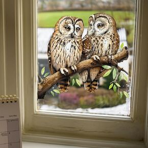Window Stickers Owl Static Glass Clings Window Decals Owl on a Branch Reusable for Home Display Window Decor (DJ2041)