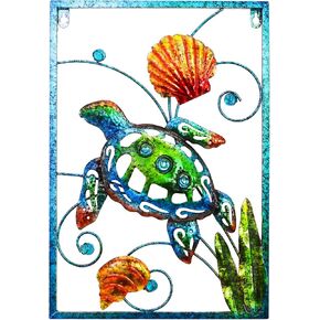 BVLFOOK Crab Metal Wall Decor Marine Wall Art Wall Sculpture Colorful Decorative Crab with Glass Beads, Indoor Outdoor Wall Decor for Garden,Patios,Porch,Bedroom,Bathroom,Office,18 Inches…