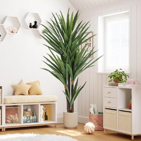 VIAGDO Dracaena Artificial Plant 4ft Tall Faux Dracaena Plant with Pot Faux Plants Indoor Artificial House Floor Plants Outdoor Fake Dracaena Trees for Living Room Office Decor Housewarming Gift