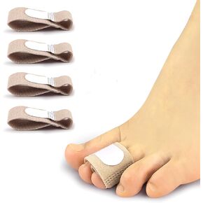 4 Fabric Hammer Toe Wraps, Reusable Non Slip Hammer Toe Straightener, Toe Splints for Crooked Toes, Curled Toes, Bent Toes and Broken Toes