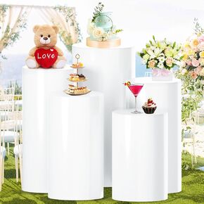 Cylinder Pedestal Stands White 5 Pcs Round Cylinder Stands for Party Display Pillars Cylinder Plinth Set of 5 Cylinder Tables for Parties Cake Desert Stand Cylinder for Birthday Wedding Decor
