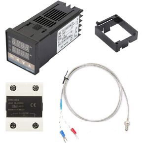 PID Temperature Controller REX-C100 Digital Temperature Controller Kit 110-240V Thermostat Controllers 0-400℃+ 25A SSR + 1m M6 K Type Thermocouple