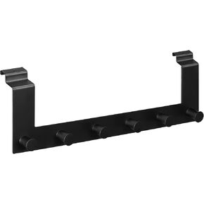 Navaris Over the Door Hanger Hooks - Stepped Over-Door Coat Rack with 6 Knobs for Doors with Step-Shape Top up to 1-5/8" Thick - Stainless Steel Black
