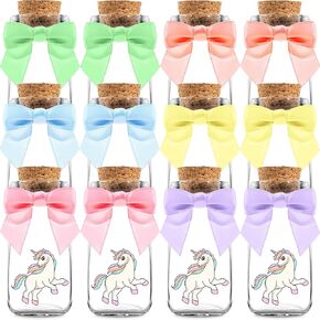 Small 24 Pack Oh Baby Woodland Milk Glass Bottles with Ribbons and Stickers - Vintage Baby Shower Favors for Guests and Table Centerpieces - Gender Neutral Eucalyptus Decorations - Safari Theme