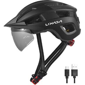 Lixada Bike Helmet Adult with USB Rechargeable LED Mountain Bike Helmet Adjustable Cycling Helmet for Men Women MTB Helmet 54-62 cm