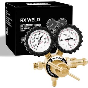 RX WELD Nitrogen Regulator with 0-800 PSI, CGA580 Inlet, Delivery Pressure Equipment Brass Inlet Outlet Connection Gauges with Refrigeration Hose