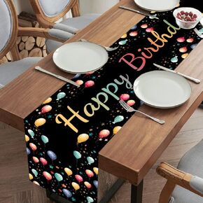 Netnology Black Happy Birthday Table Runner Decorations,Colorful Balloons and Stars Table Runner Birthday Decorations for Women Men Indoor Home Kitchen Party Decor 13 x 72 Inch