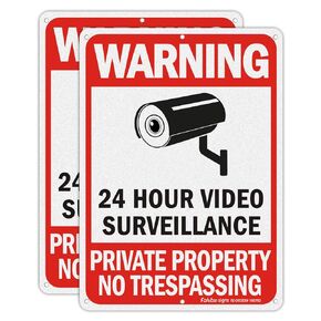 Faittoo 4 Pack No Trespassing Signs, Private Property Sign, Warning Sign, Video Surveillance Sign, 10 x 7 Inches 0.40 Reflective Aluminum, UV Protected, Weather Resistant, Durable Ink, Easy to Mount