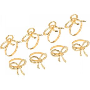 uxcell Metal Napkin Rings Set of 8, Bow-Knot Napkin Ring Holder Buckle for Dining Table Decorations Wedding Birthday Holiday Party, Gold Tone
