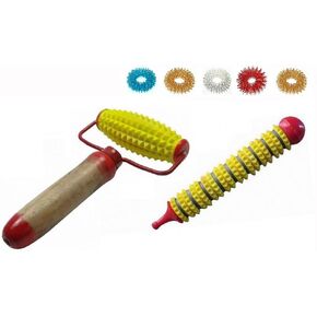 ACS/ACM Acupressure Hand Body Massager Roller + Magnetic Energy Jimmy + 5pcs Sujok Finger Rings Body Roller - 15 X 9 X 3Cm (L X W X H), Magnetic Jimmy (LXDia) - 13 X 2 cm Yellow Roller